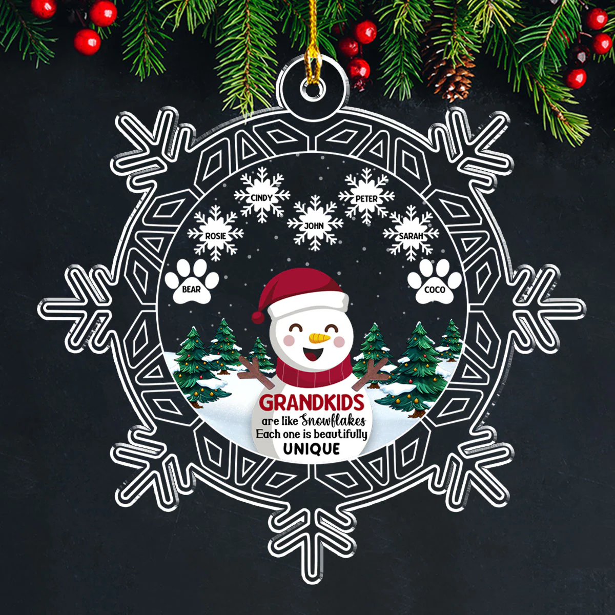 Snowman Grandma And Grandkids - Personalized Custom Acrylic Ornament - Image 4