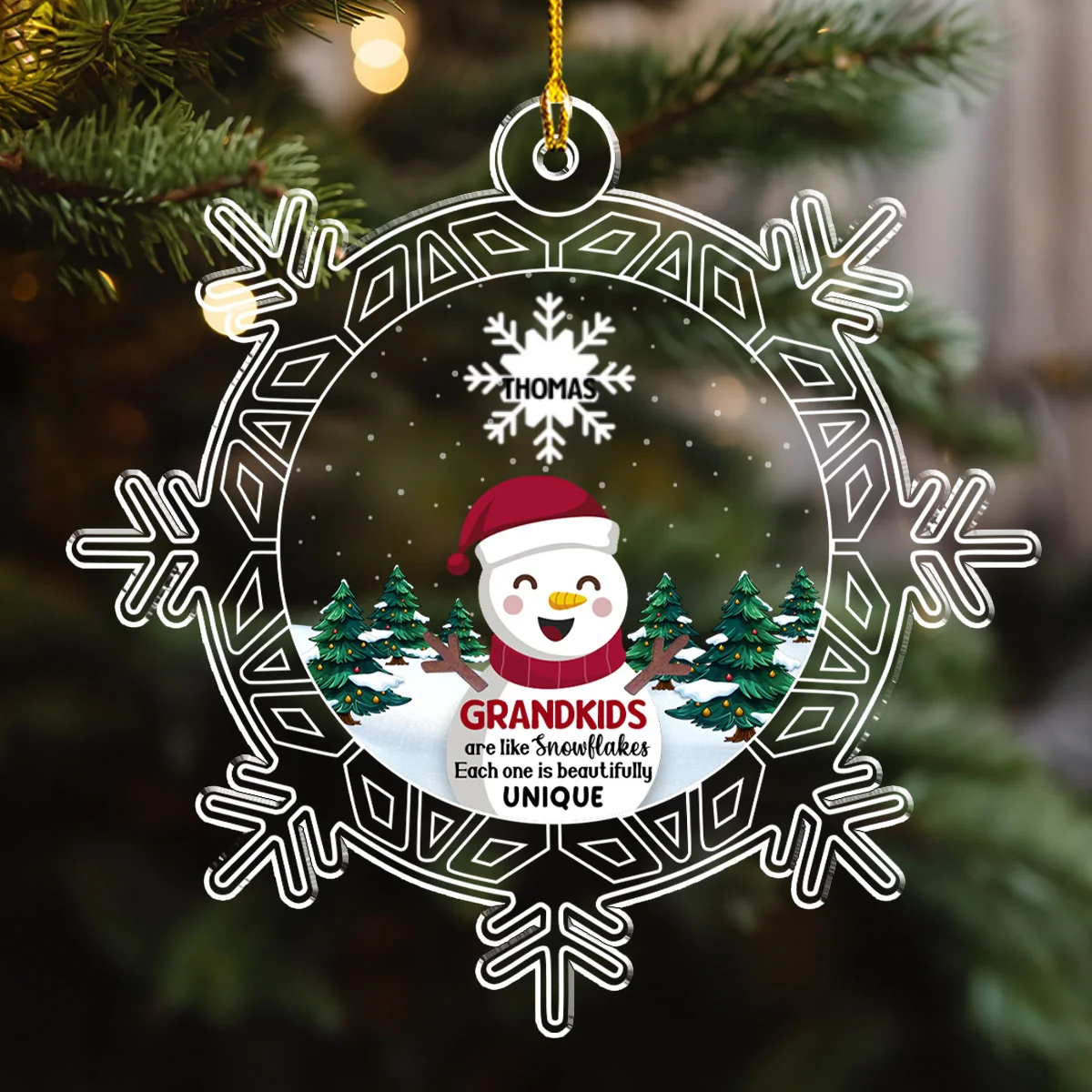 Snowman Grandma And Grandkids - Personalized Custom Acrylic Ornament - Image 5
