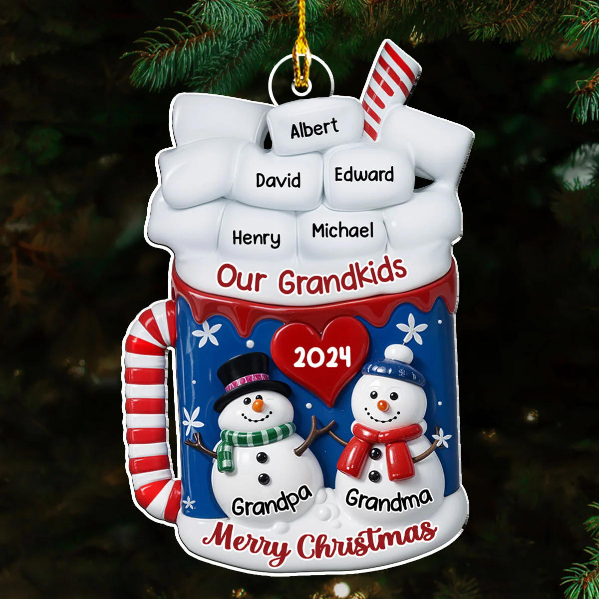 Snowman Grandma And Grandpa - Personalized Custom Acrylic Ornament