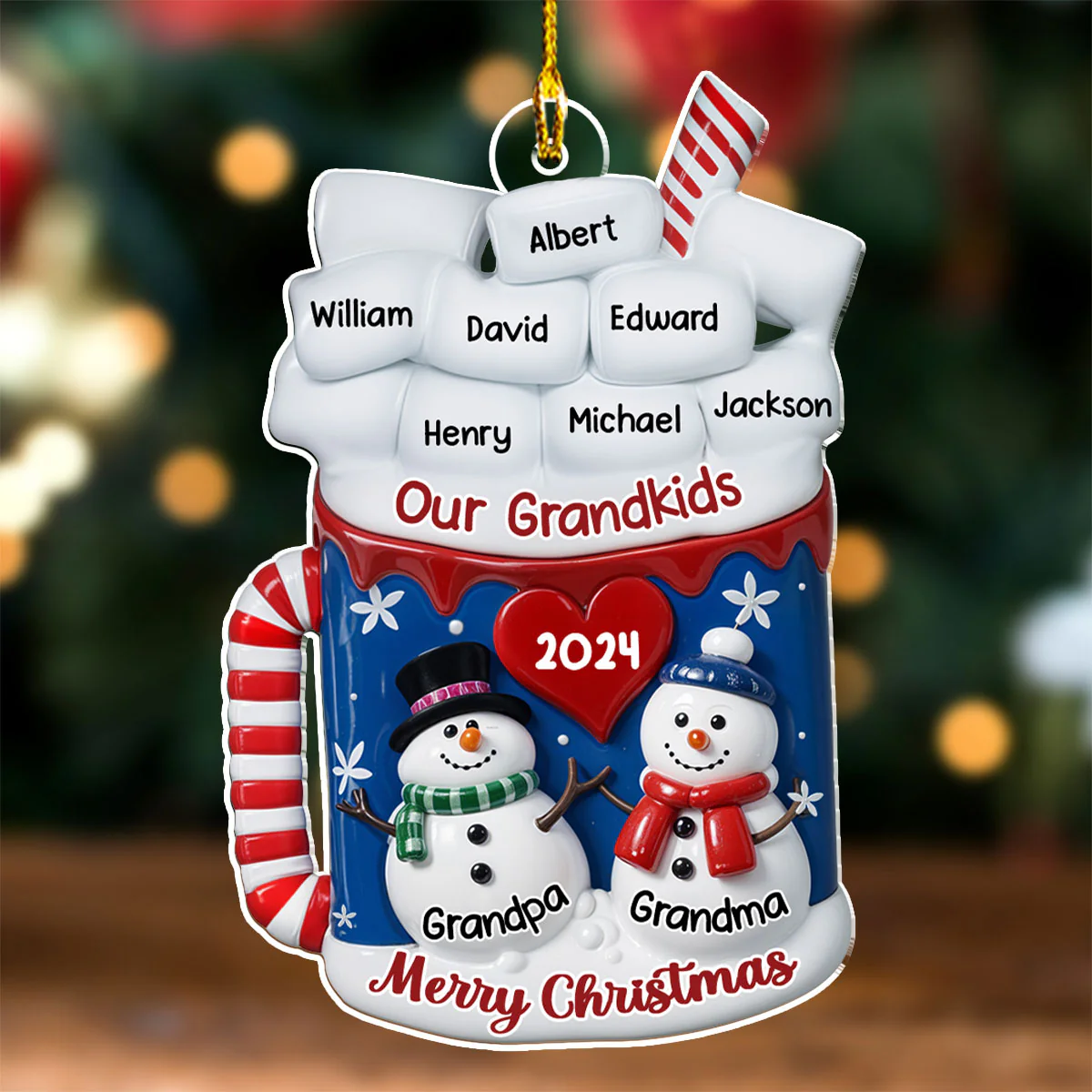 Snowman Grandma And Grandpa - Personalized Custom Acrylic Ornament - Image 3