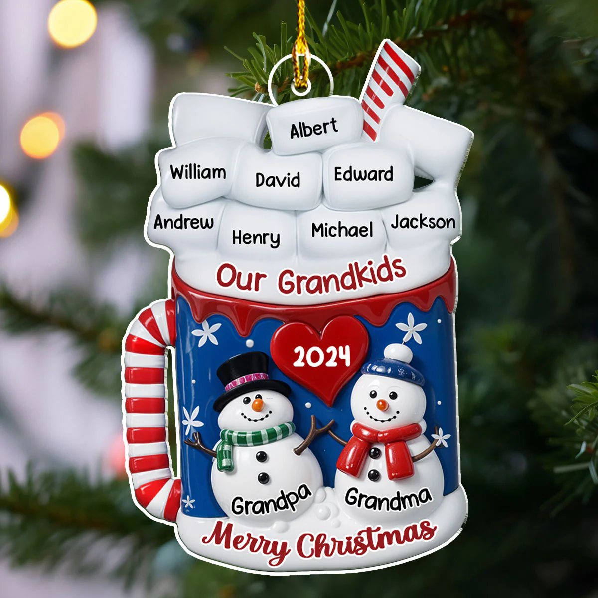 Snowman Grandma And Grandpa - Personalized Custom Acrylic Ornament - Image 4
