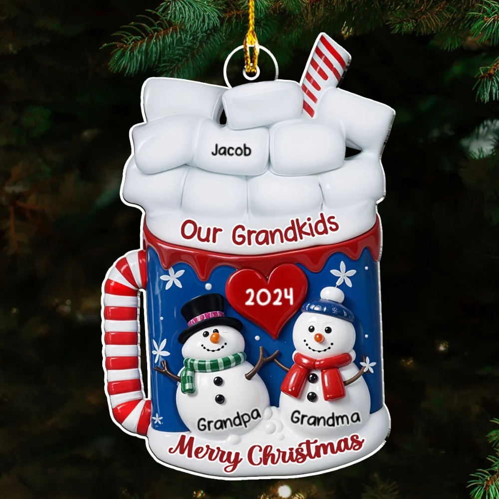 Snowman Grandma And Grandpa - Personalized Custom Acrylic Ornament - Image 5