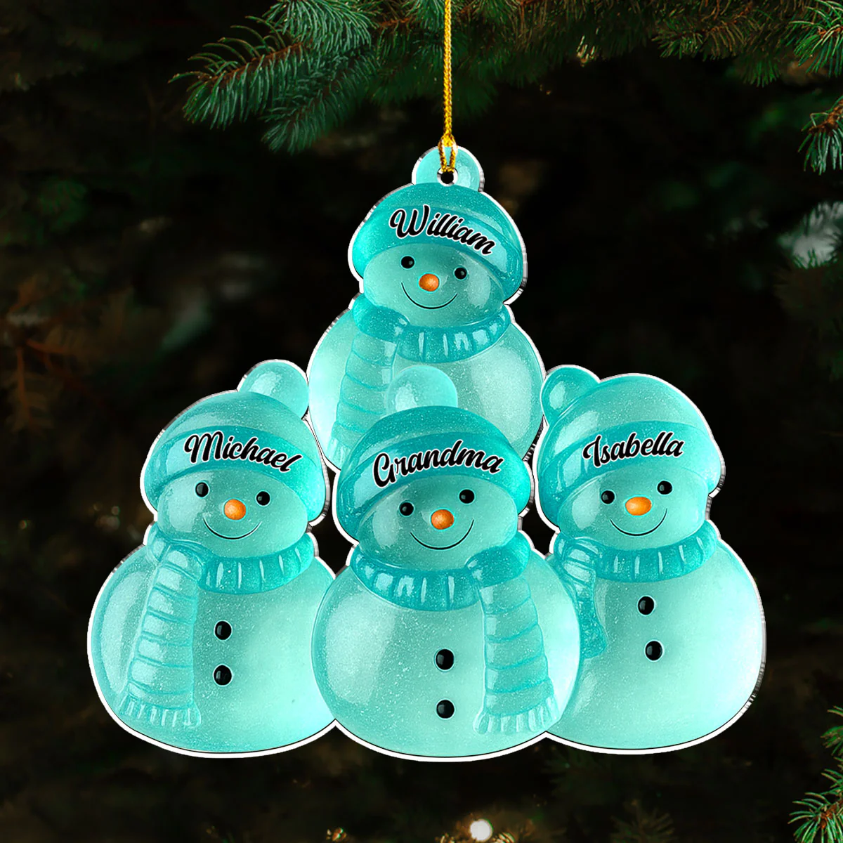Snowman Grandma And Snowman Kids - Personalized Custom Acrylic Ornament - Image 2