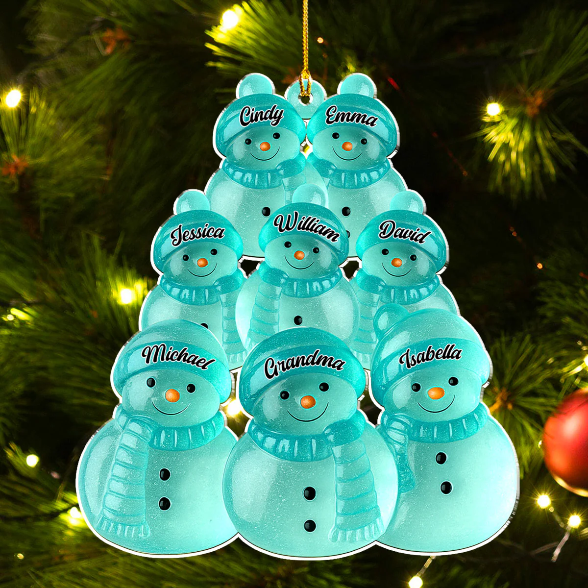Snowman Grandma And Snowman Kids - Personalized Custom Acrylic Ornament - Image 3
