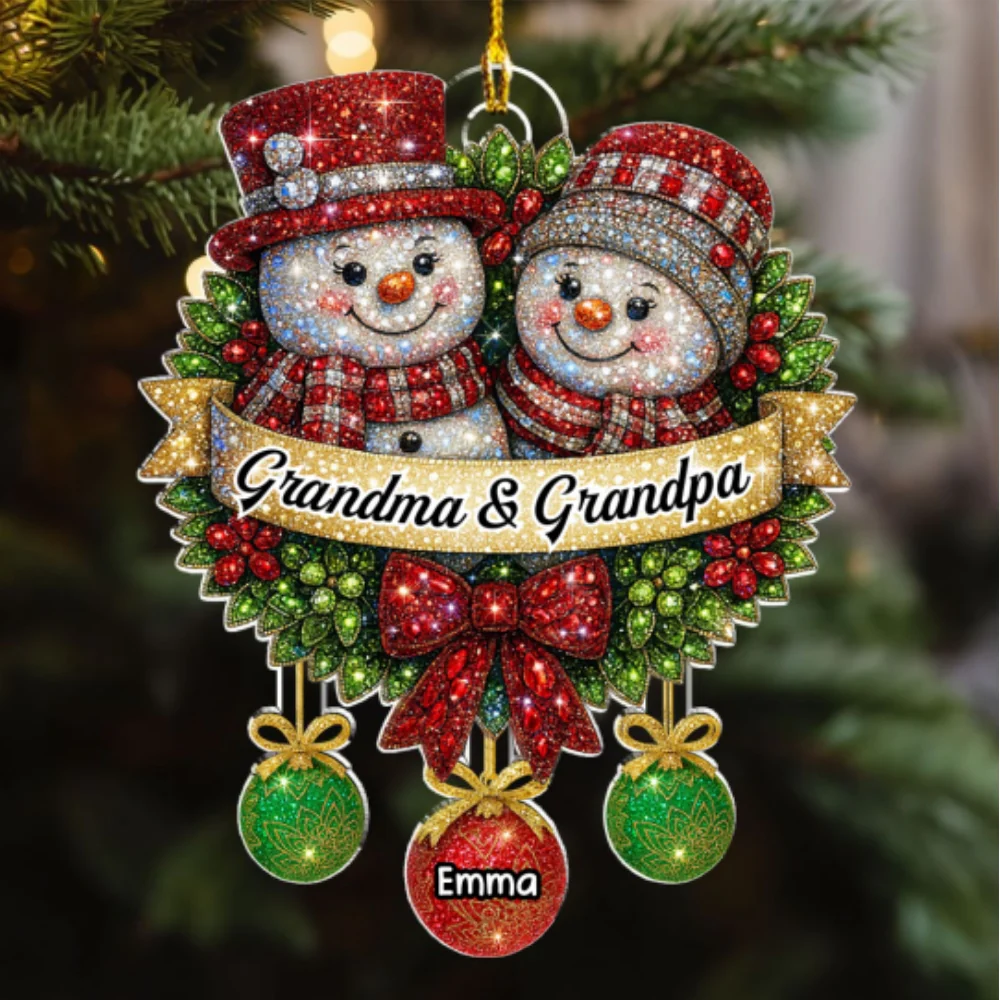 Snowman Grandma Grandpa Grandkids - Personalized Custom Acrylic Ornament - Image 6