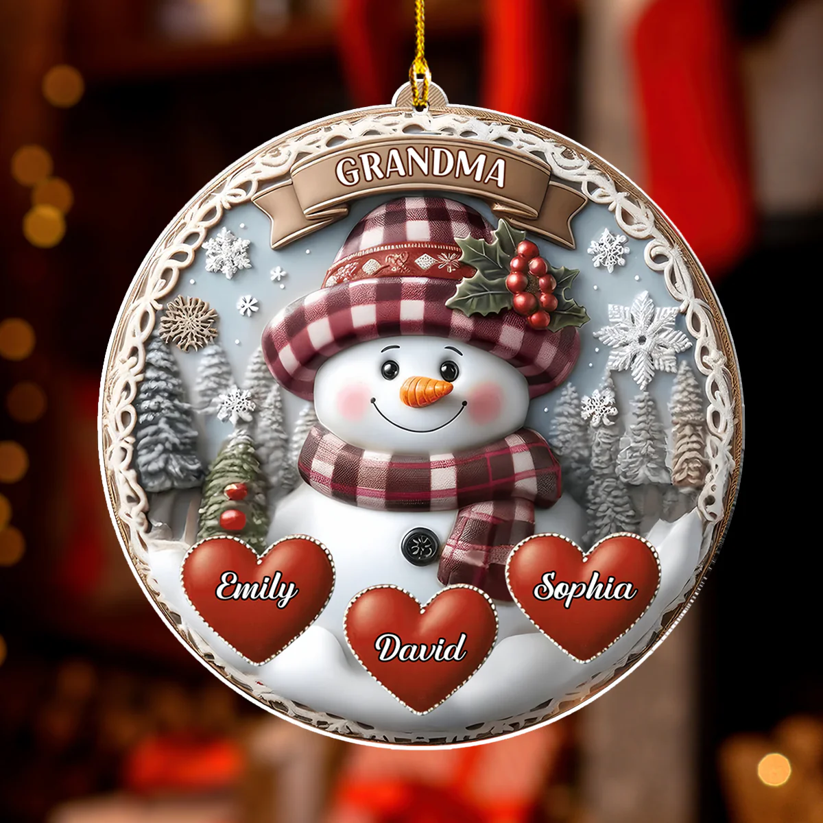 Snowman Grandma Mom Sweet Heart Kids - Personalized Custom Acrylic Ornament - Image 3