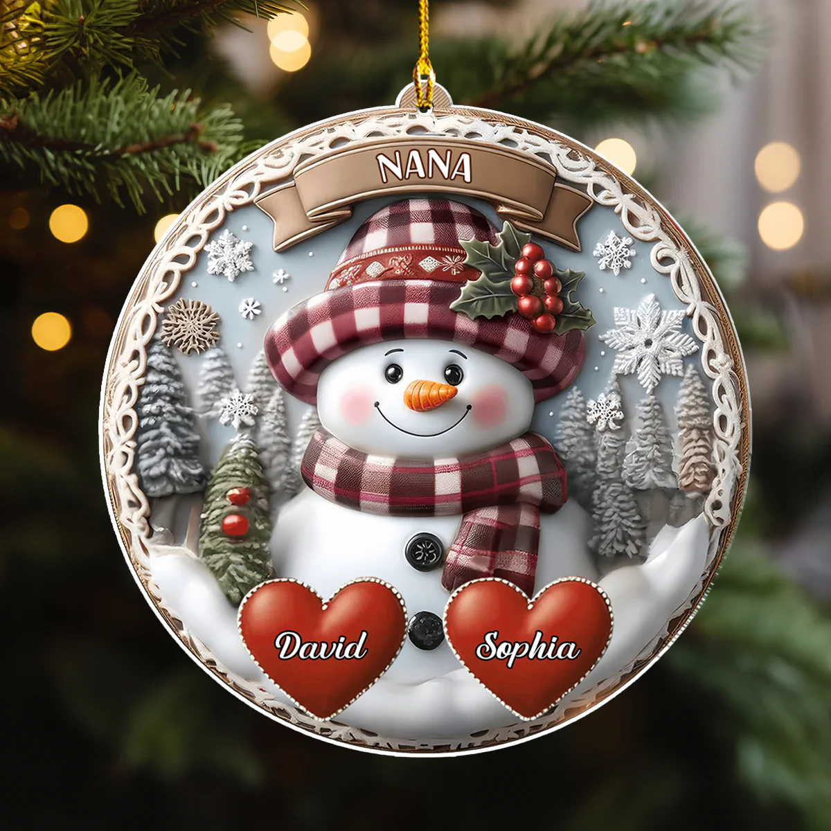 Snowman Grandma Mom Sweet Heart Kids - Personalized Custom Acrylic Ornament - Image 4