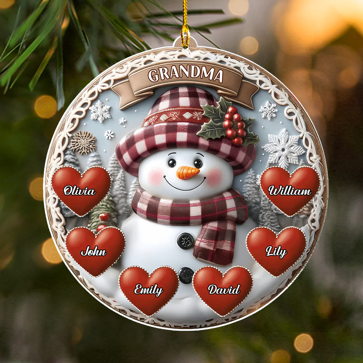 Snowman Grandma Mom Sweet Heart Kids - Personalized Custom Acrylic Ornament - Image 5