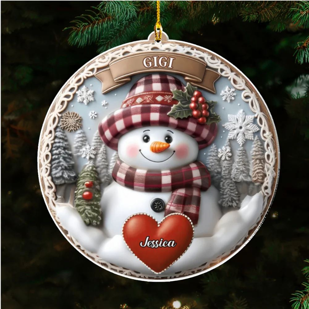 Snowman Grandma Mom Sweet Heart Kids - Personalized Custom Acrylic Ornament - Image 6