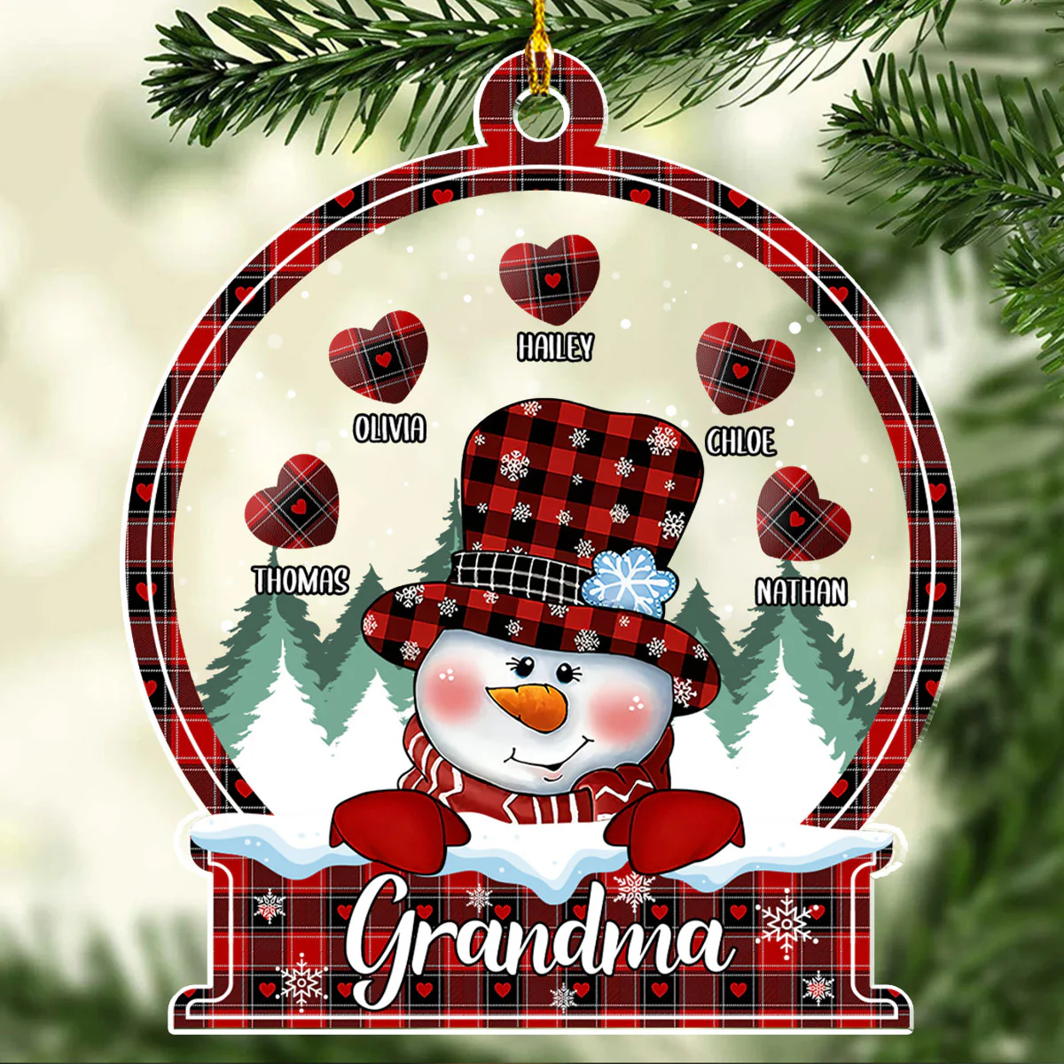 Snowman Grandma Sweet Heart - Personalized Custom Acrylic Ornament - Image 2