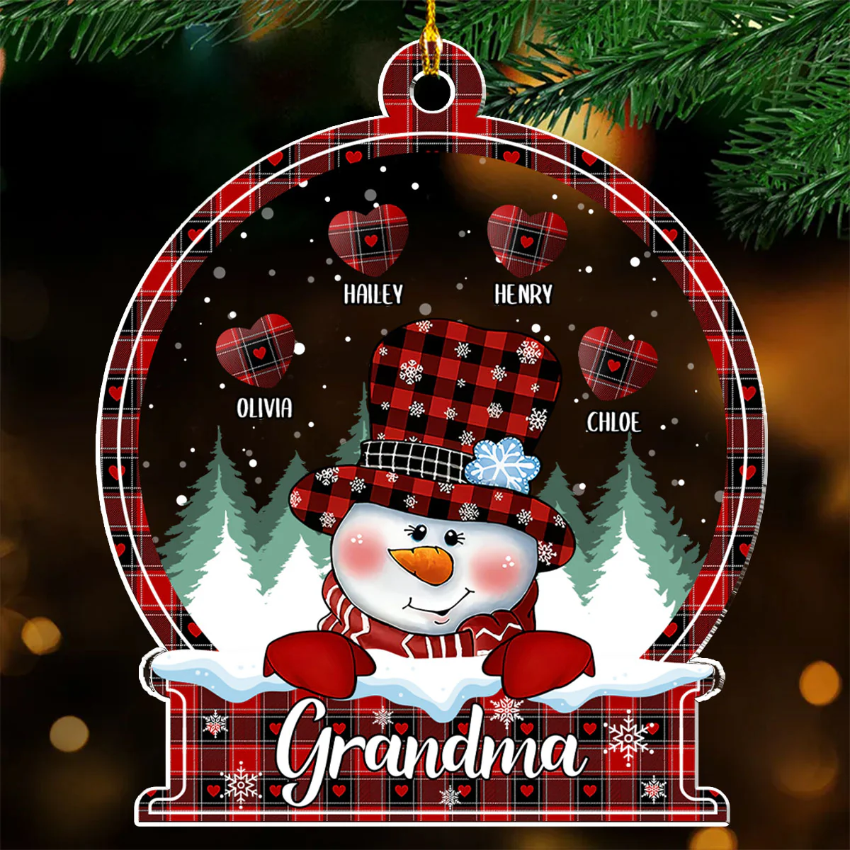 Snowman Grandma Sweet Heart - Personalized Custom Acrylic Ornament - Image 3
