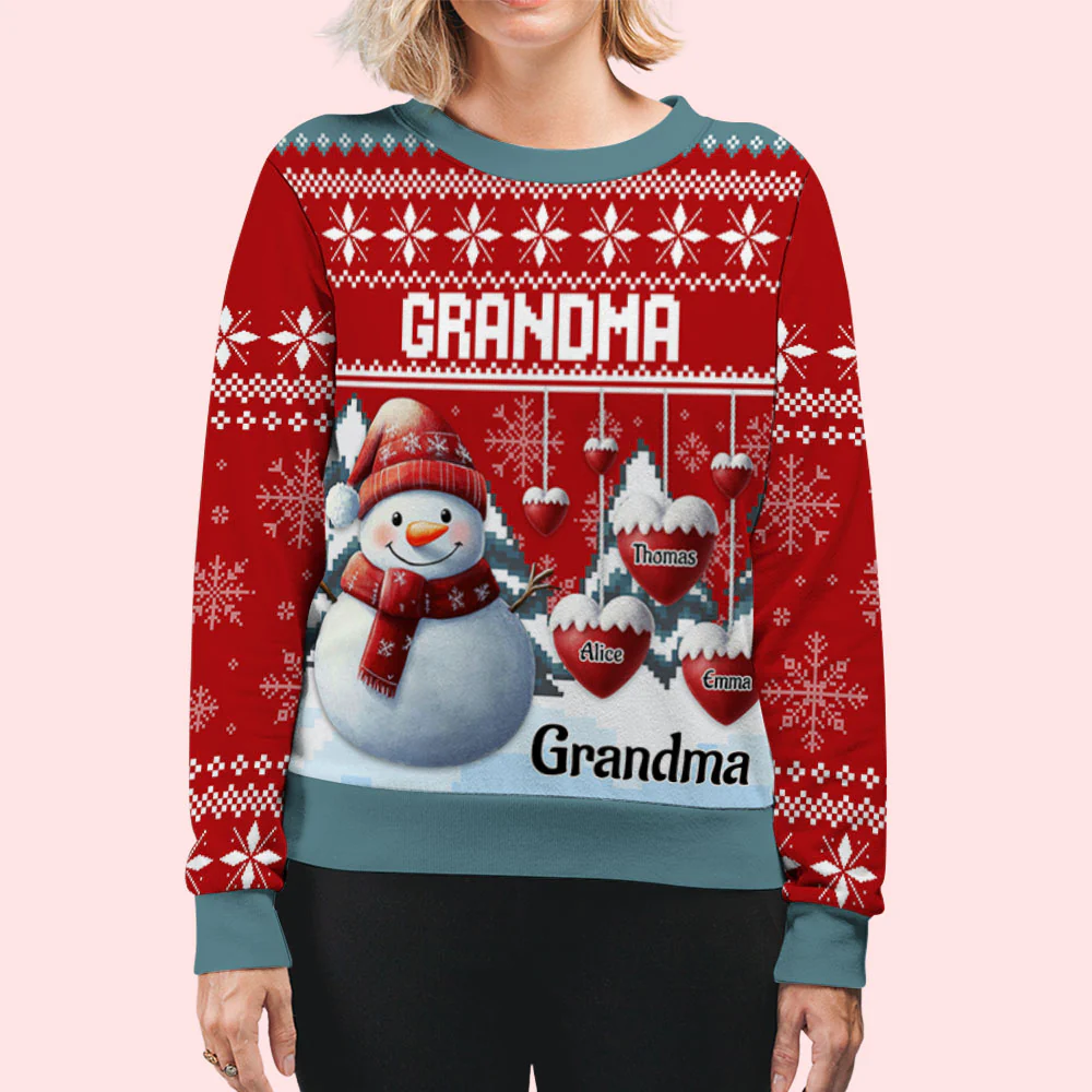 Snowman Kid And Grandma - Personalized Custom All-Over-Print Sweatshirt - Image 3