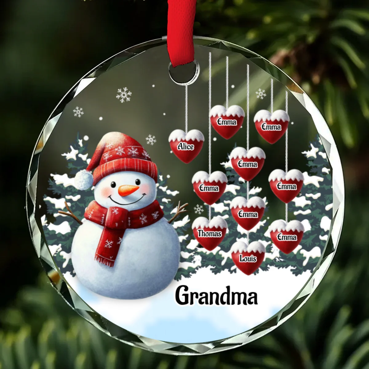 Snowman Kid And Grandma - Personalized Custom Glass Ornament - Image 5