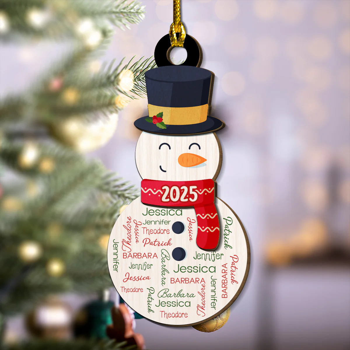 Snowman Repeating Name - Personalized Custom 2-layered Wood Ornament - Image 2