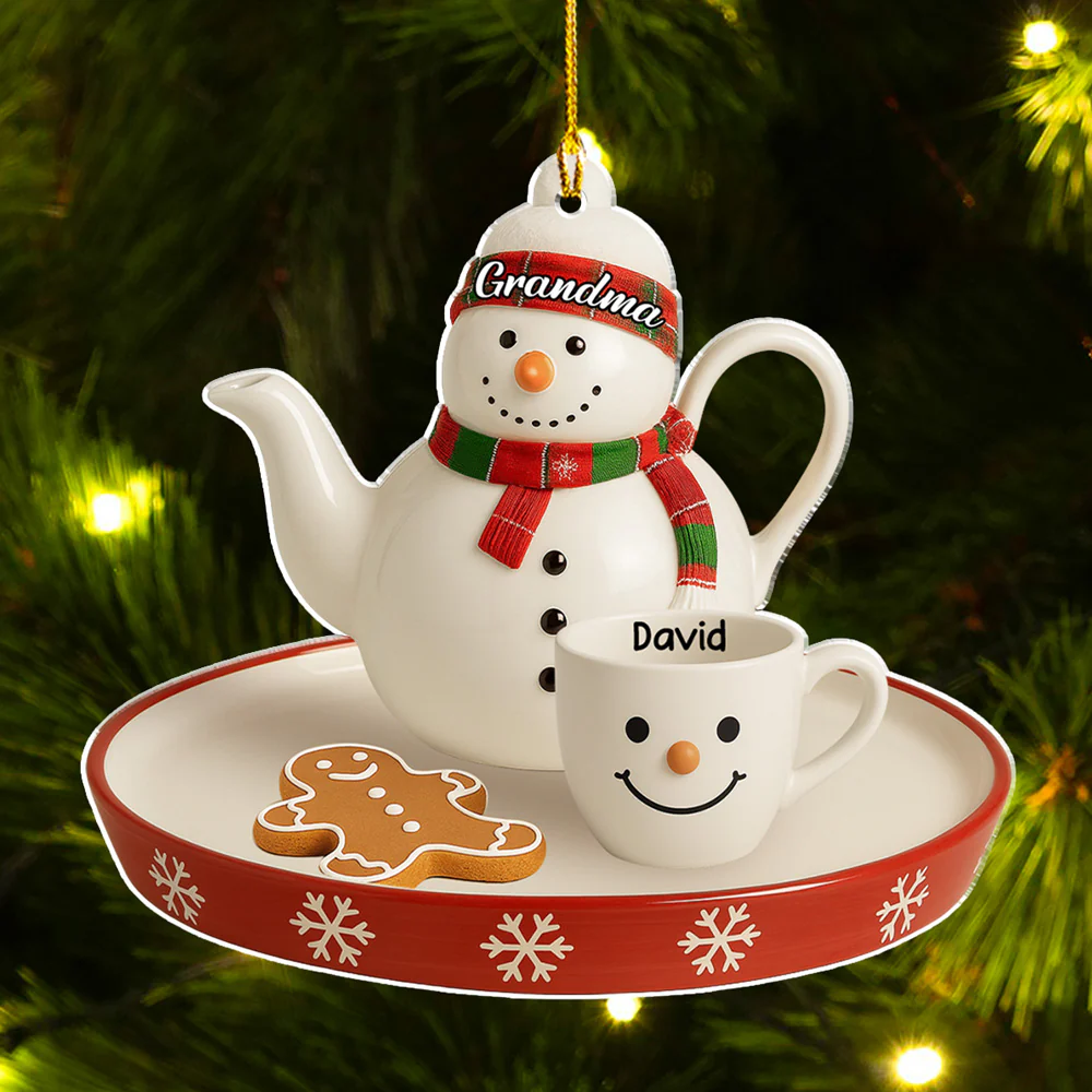 Snowman Smile Tea Set - Personalized Custom Acrylic Ornament - Image 3