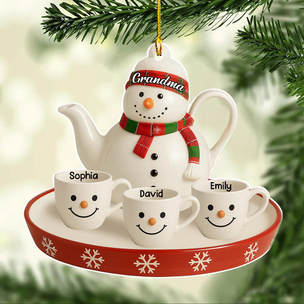 Snowman Smile Tea Set - Personalized Custom Acrylic Ornament - Image 4
