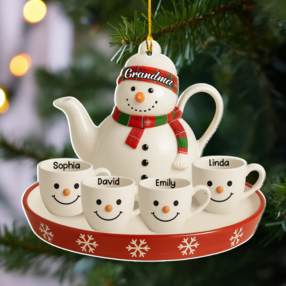 Snowman Smile Tea Set - Personalized Custom Acrylic Ornament - Image 5