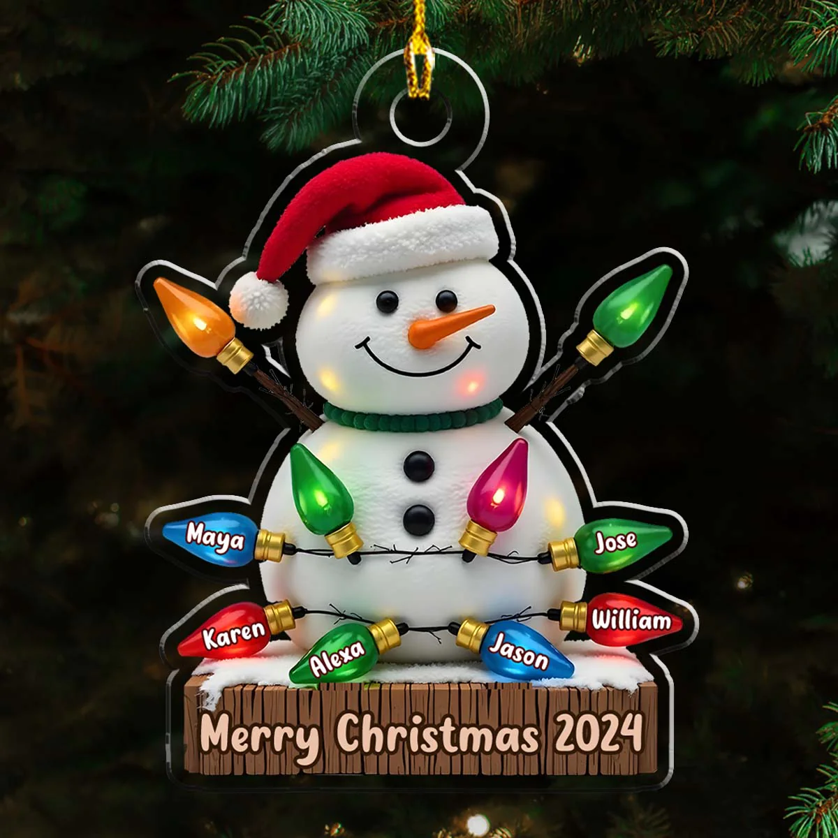 Snowman With Lights - Personalized Custom Acrylic Ornament