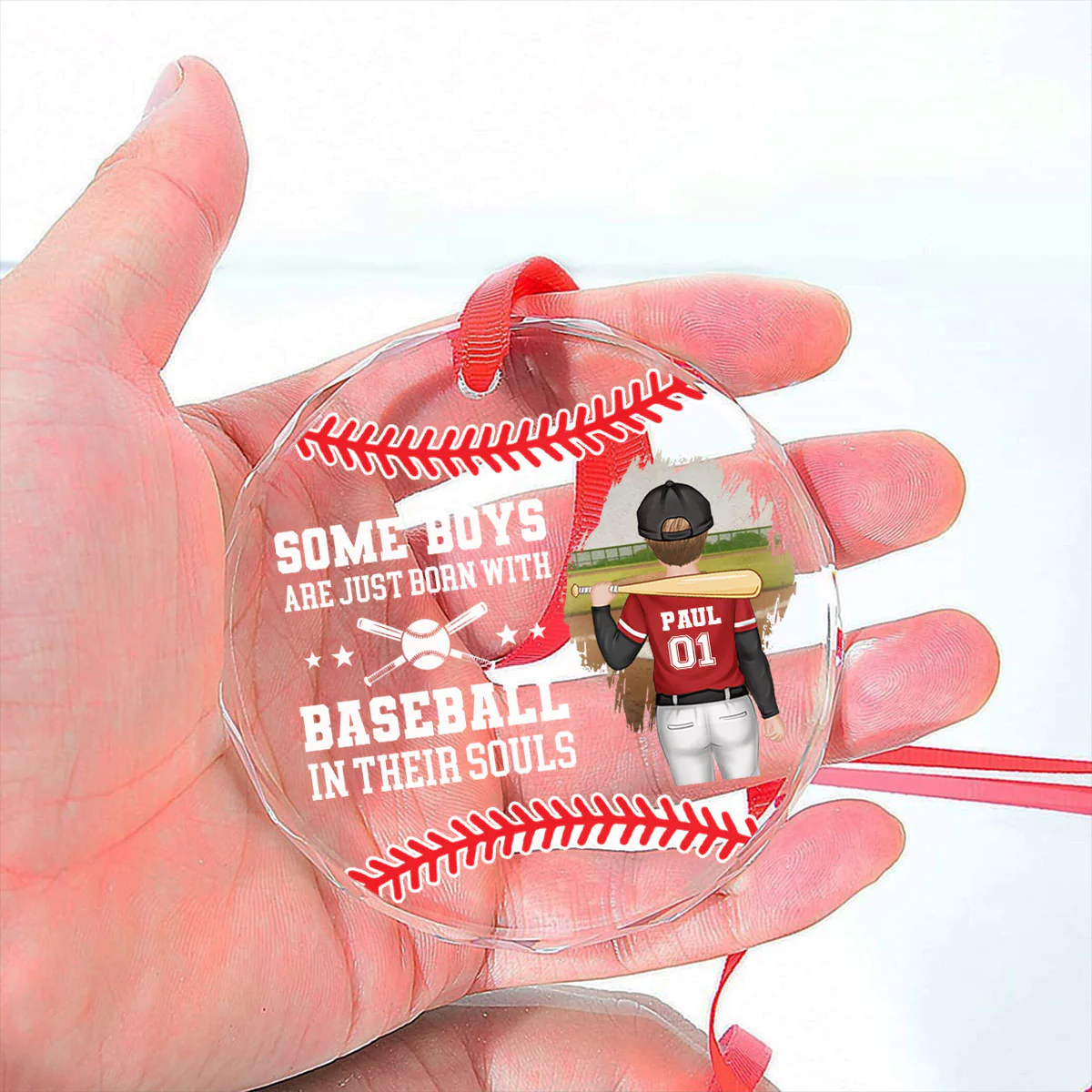 Some Boys Are Just Born With Baseball In Their Souls - Personalized Custom Glass Ornament - Image 2