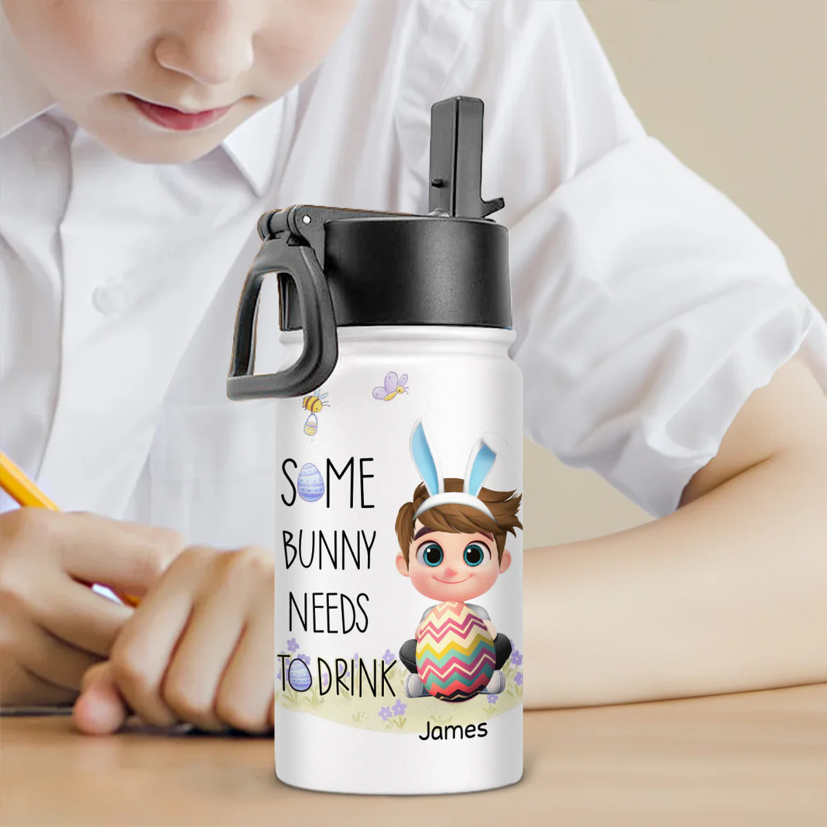 Some Bunny Needs A Drink - Personalized Custom Kids Water Bottle - Image 2