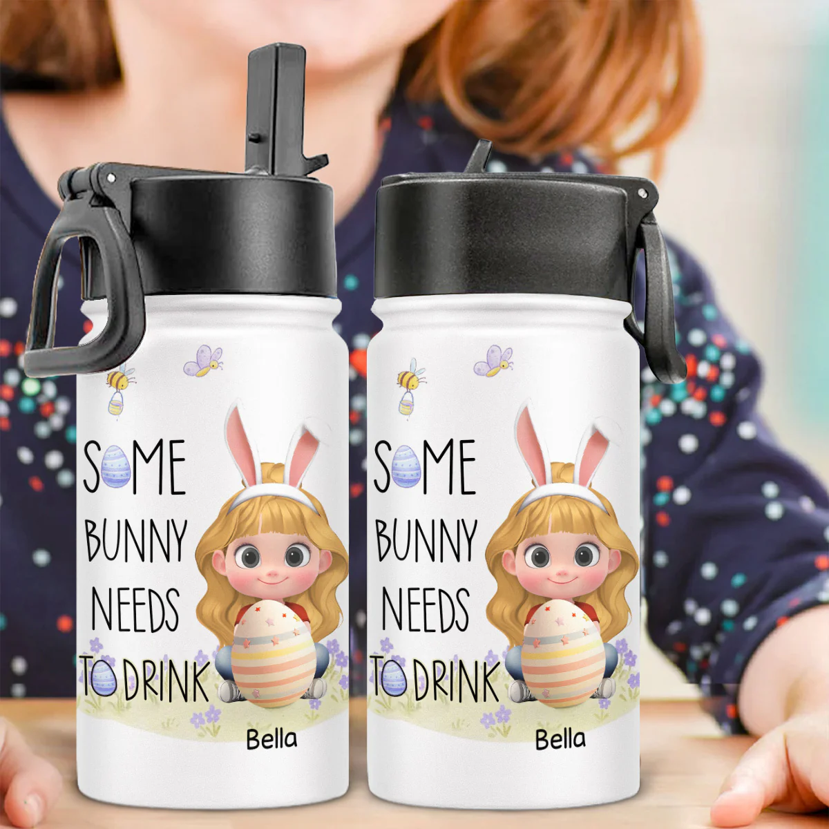 Some Bunny Needs A Drink - Personalized Custom Kids Water Bottle - Image 3