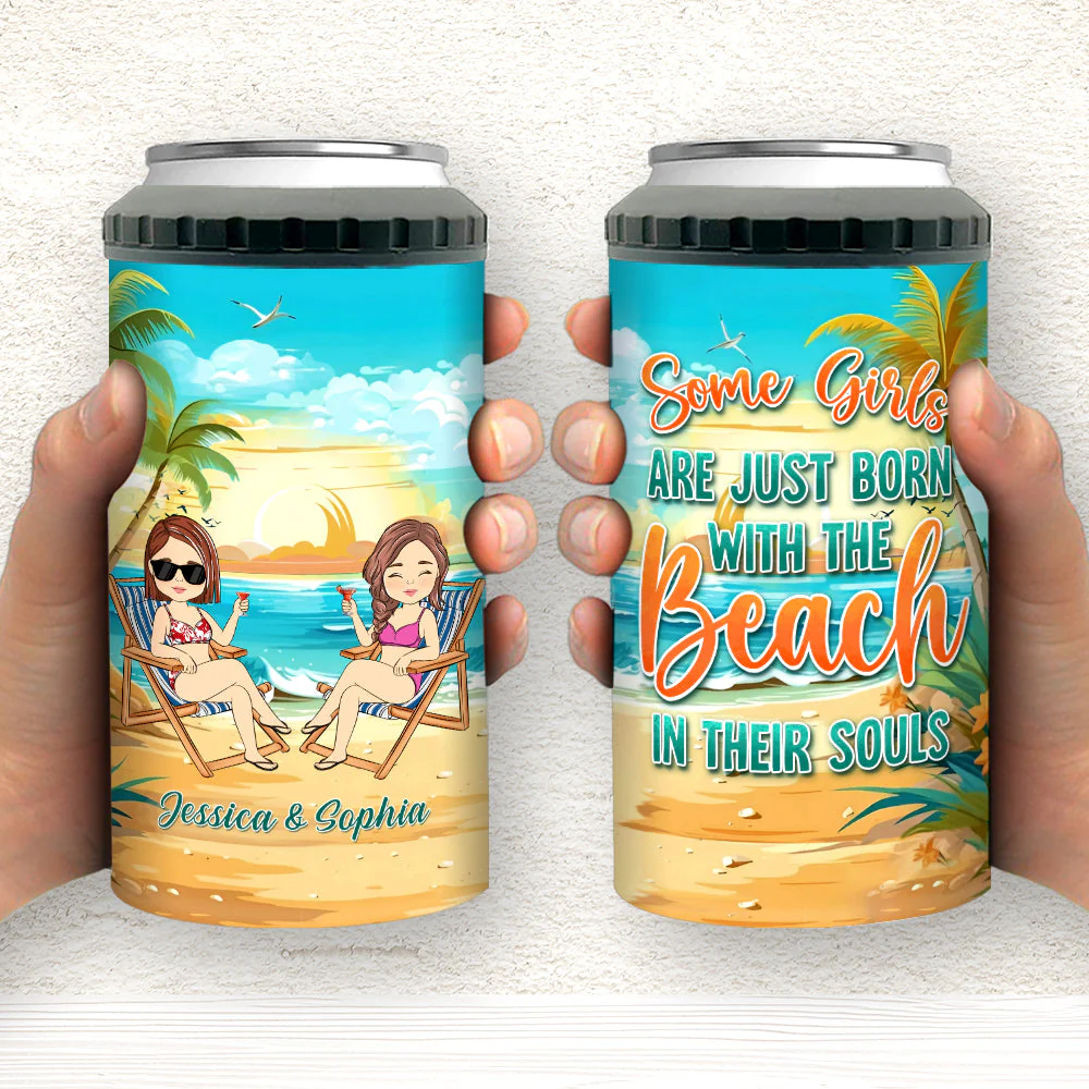 Some Girl Are Just Born With The Beach In Their Souls - Personalized Custom Can Cooler Tumbler - Image 5