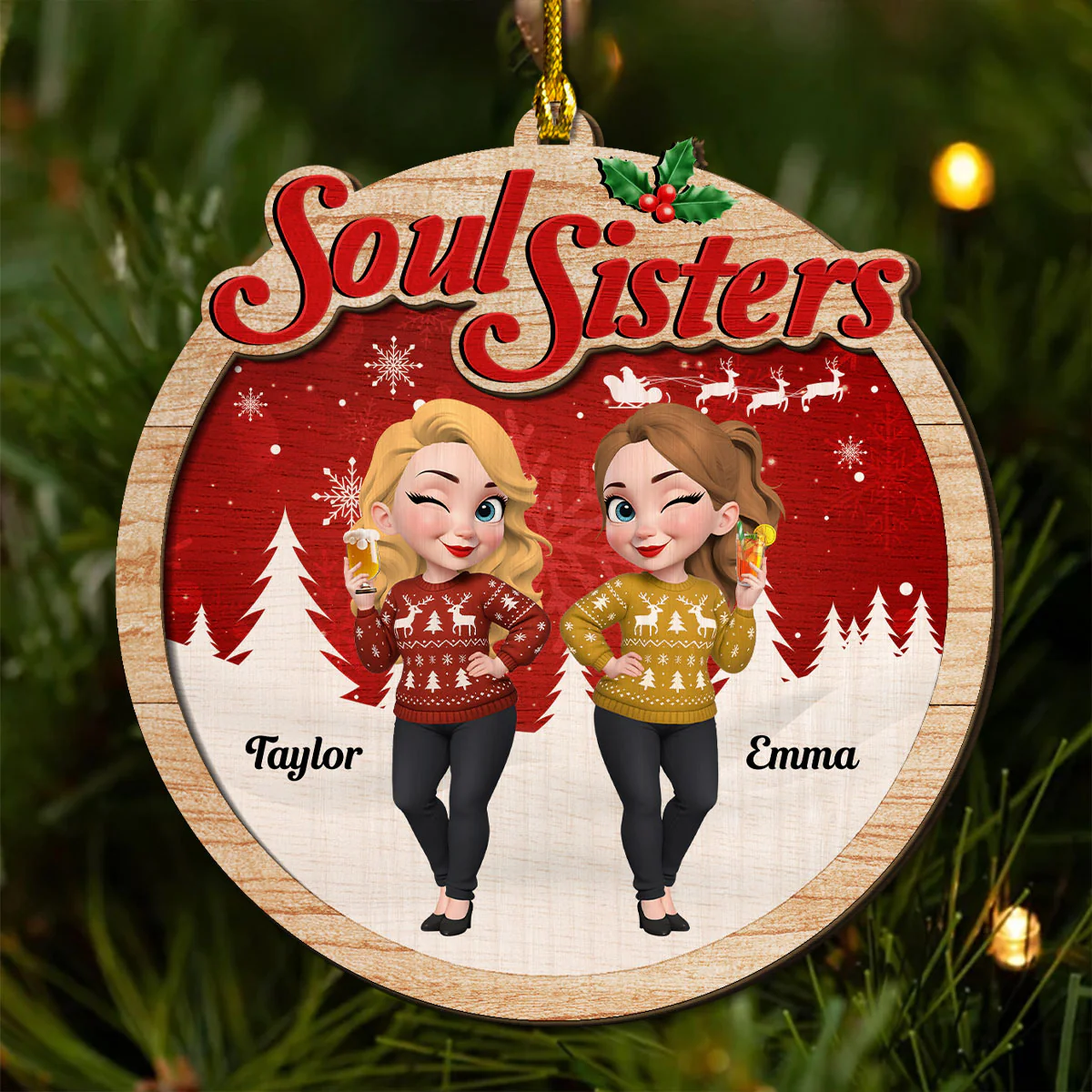 Soul Sisters - Personalized Custom 2-Layered Wood Ornament - Image 2