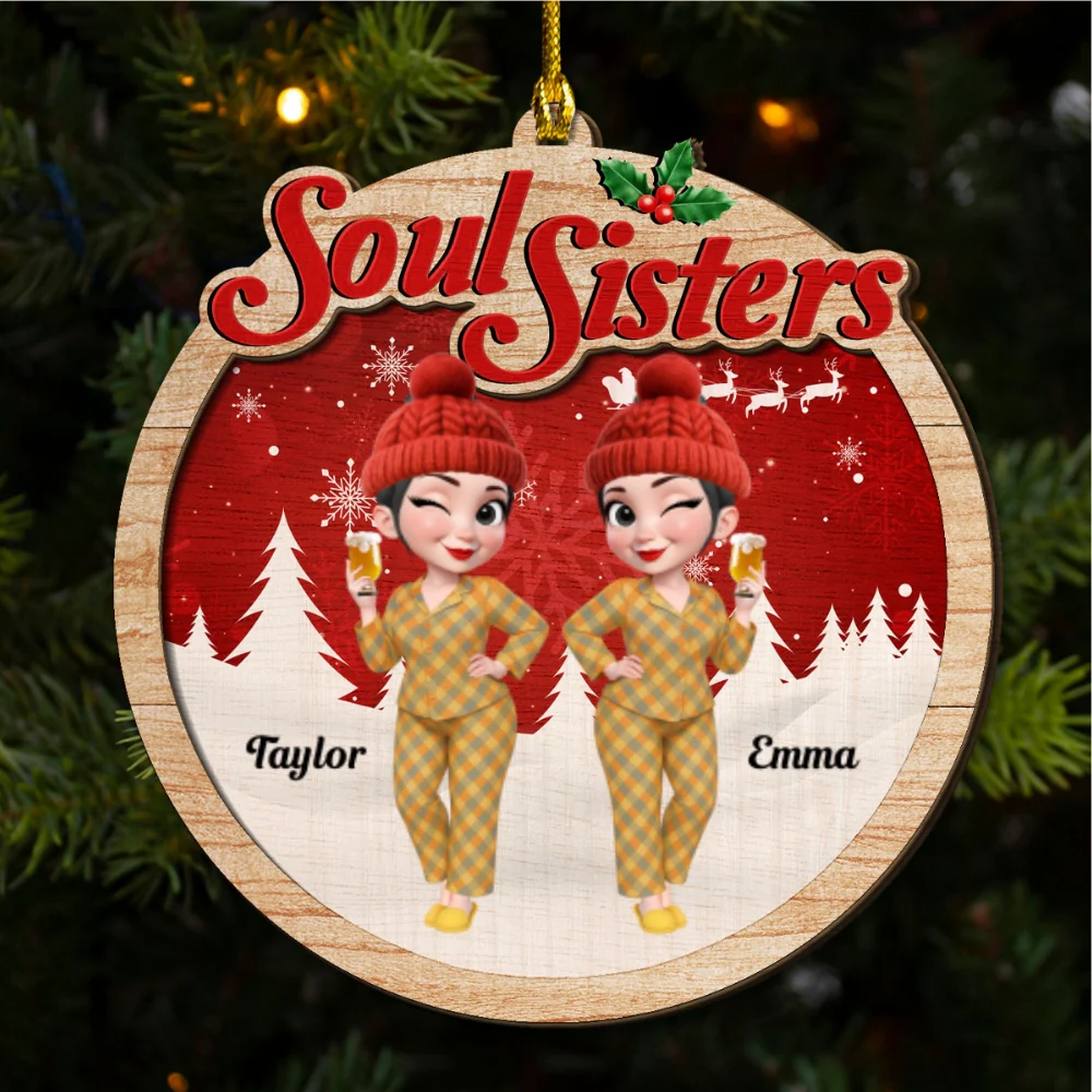 Soul Sisters - Personalized Custom 2-Layered Wood Ornament - Image 5