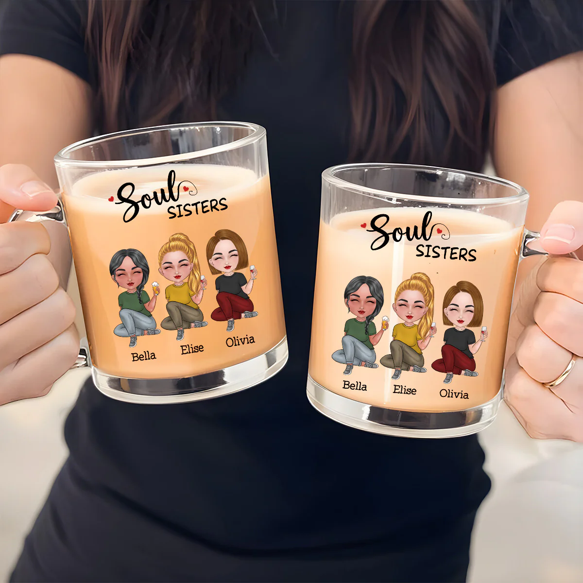 Soul Sisters - Personalized Custom Glass Mug - Image 3