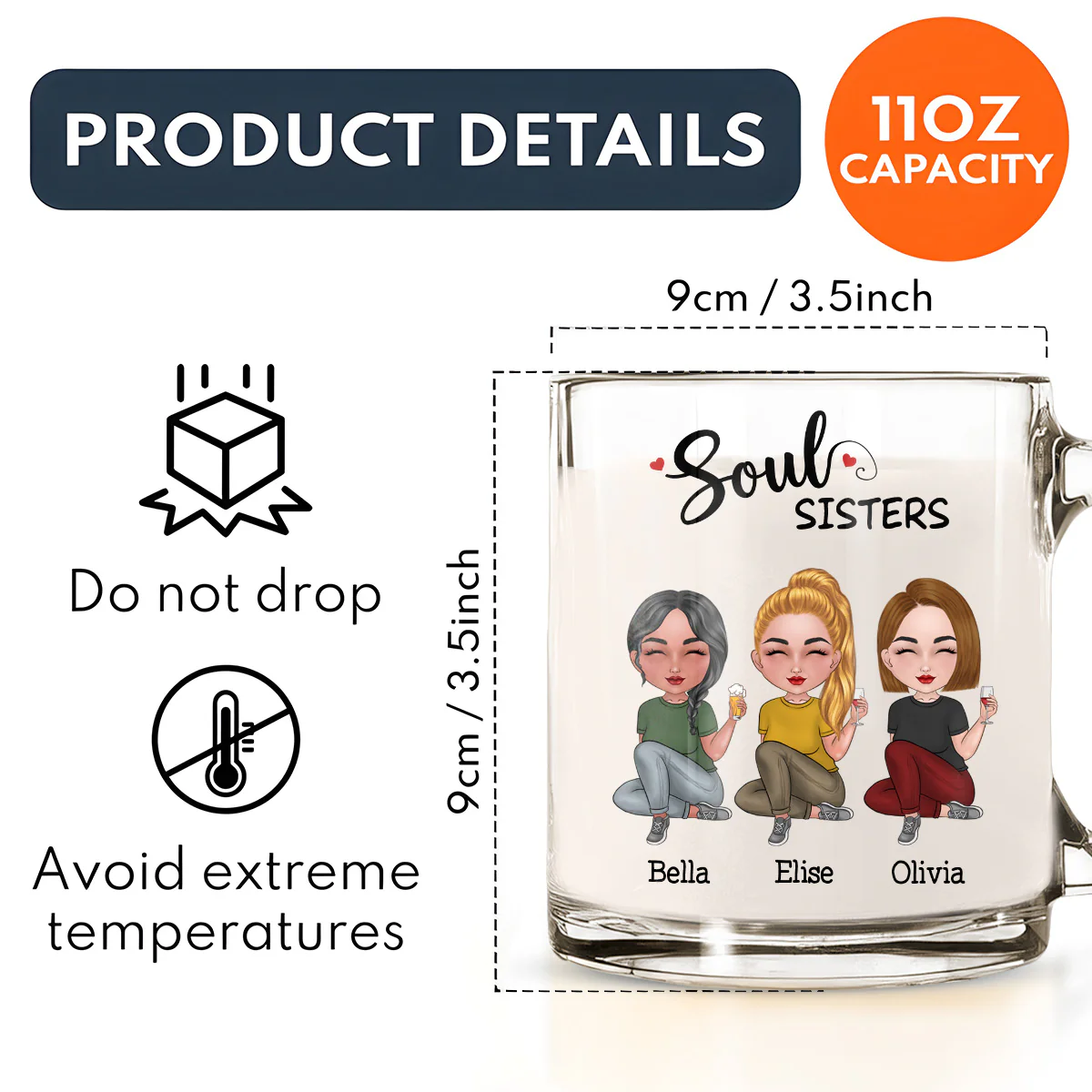 Soul Sisters - Personalized Custom Glass Mug - Image 4