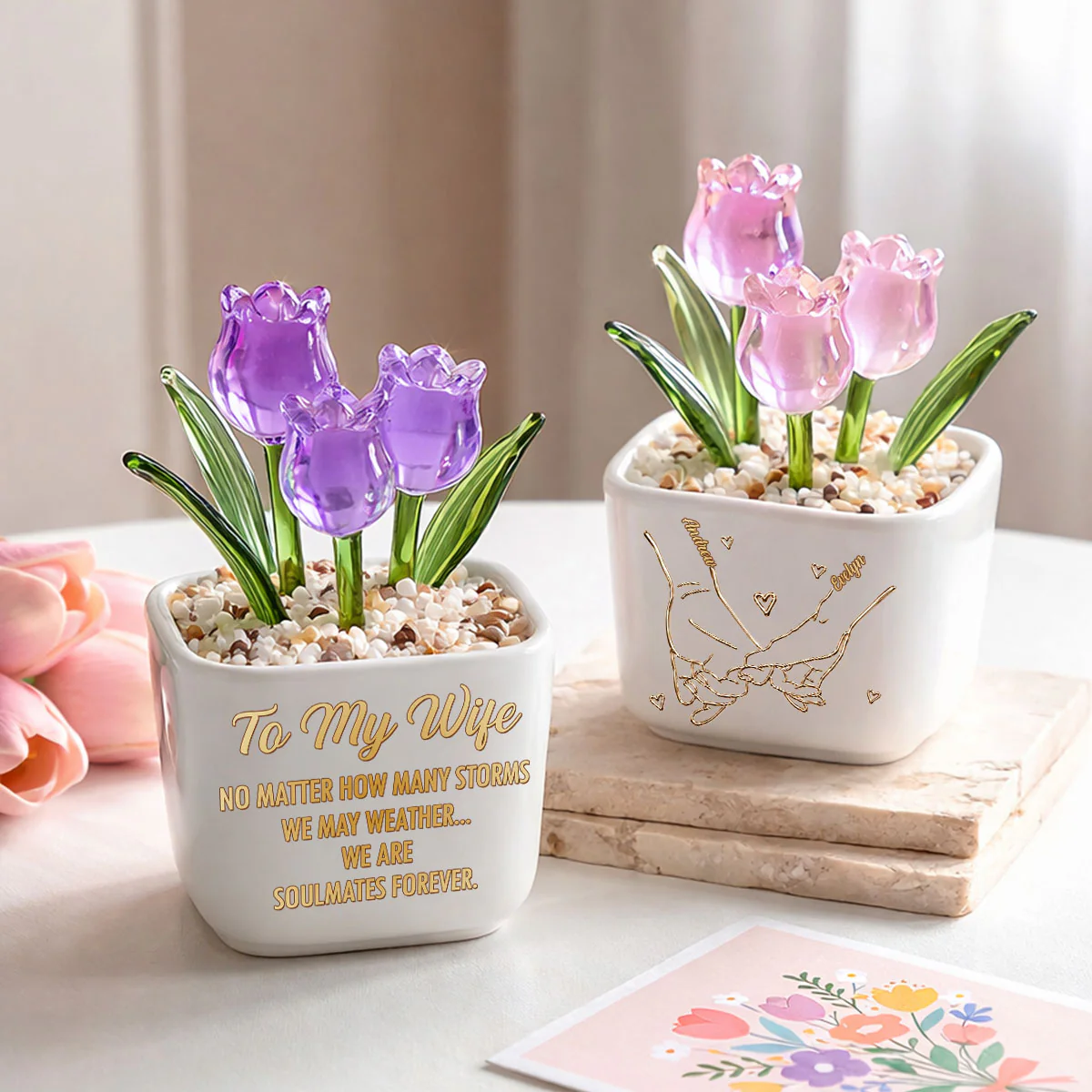 Soulmates Forever - Personalized Custom Glass Everlasting Tulips