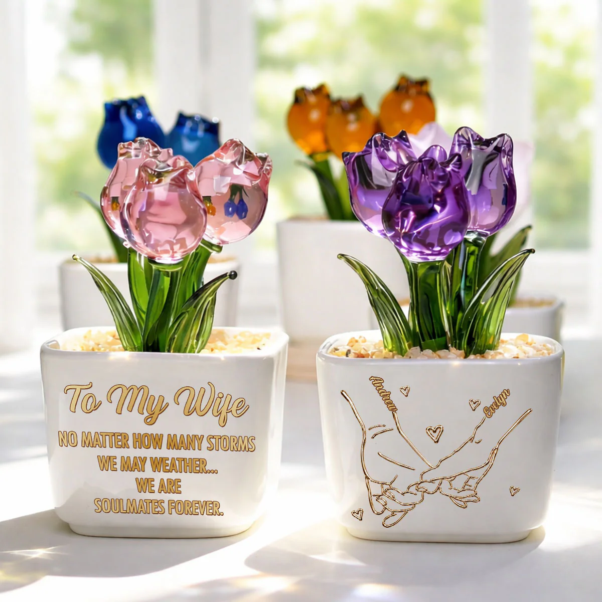 Soulmates Forever - Personalized Custom Glass Everlasting Tulips - Image 3