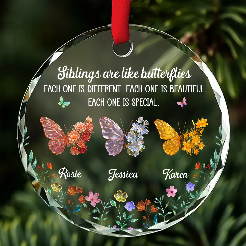Sparkling Wings For Siblings - Personalized Custom Glass Ornament