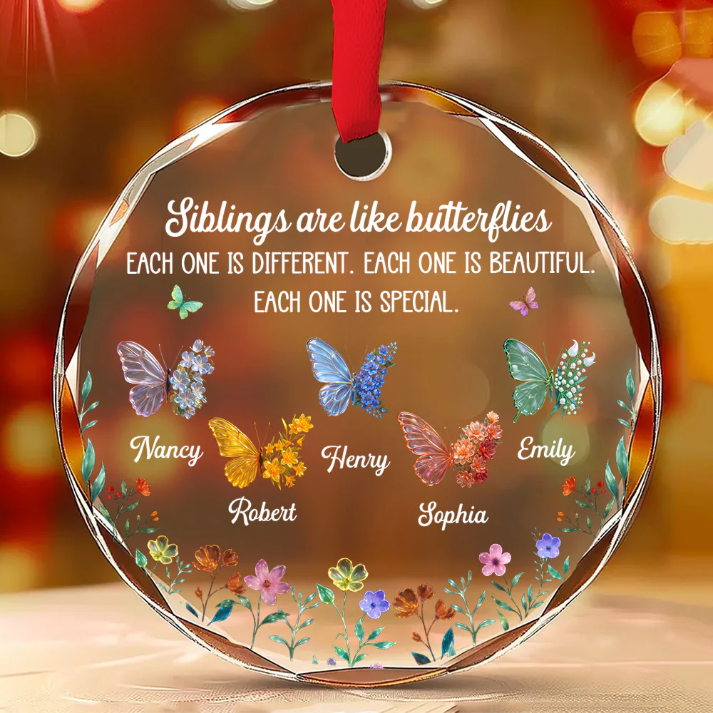 Sparkling Wings For Siblings - Personalized Custom Glass Ornament - Image 2