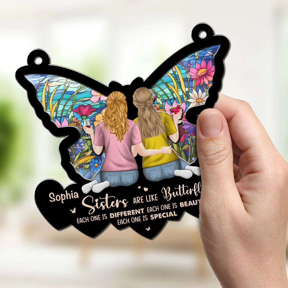 Special Sisters Like Butterflies - Personalized Custom Suncatcher - Image 2