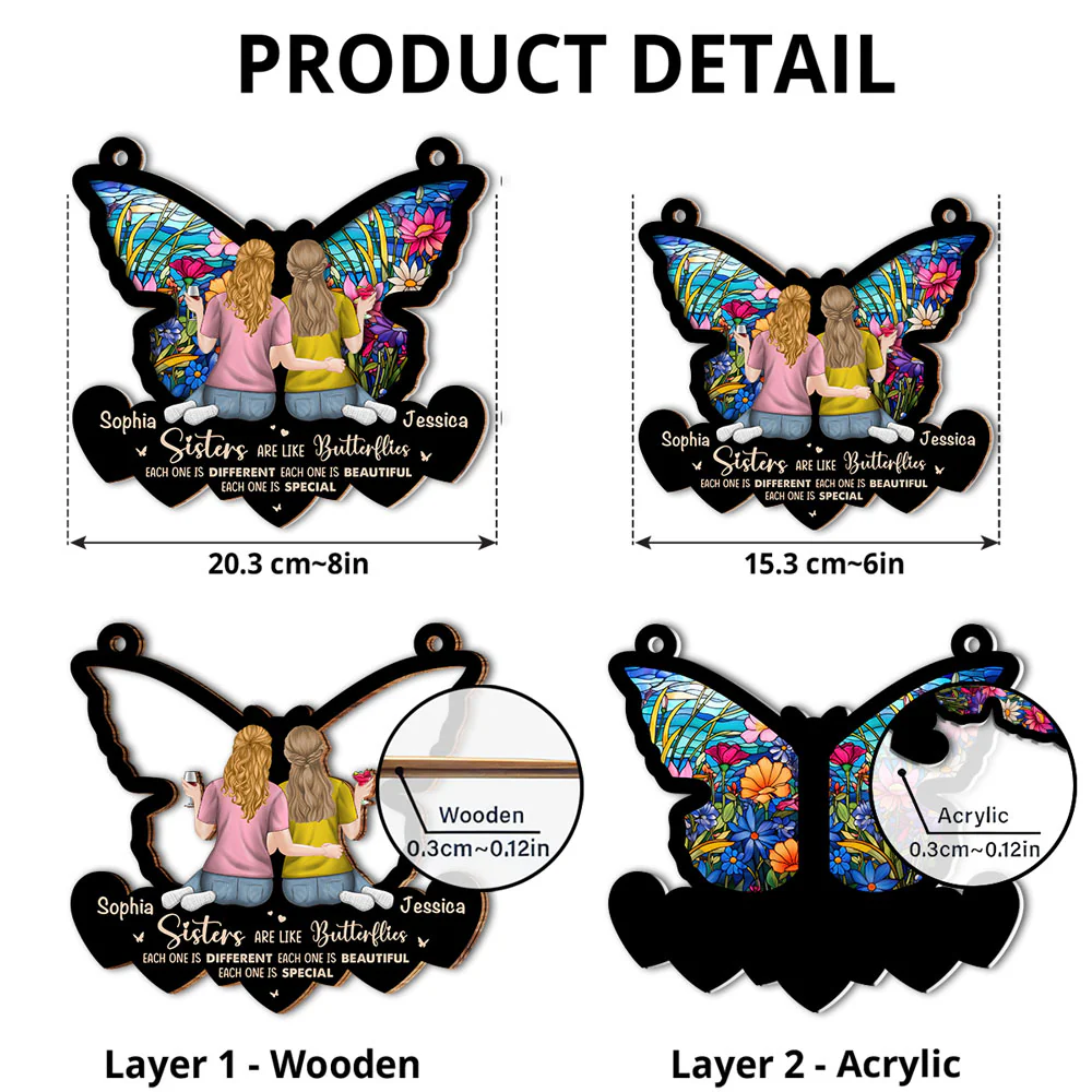 Special Sisters Like Butterflies - Personalized Custom Suncatcher - Image 4