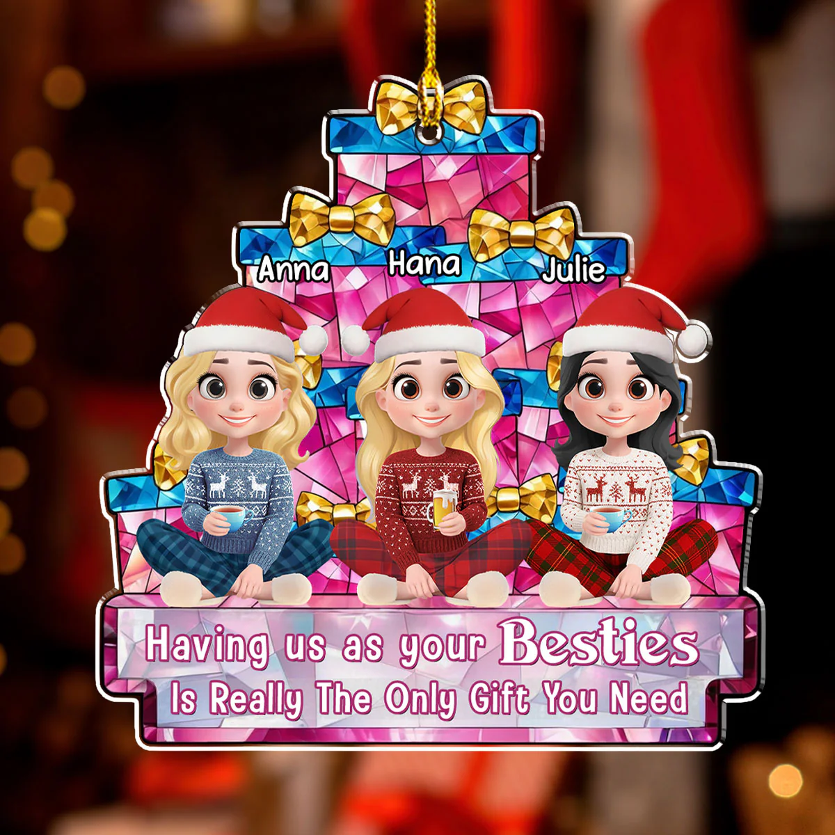 Stacked Presents Best Friends - Personalized Custom Acrylic Ornament - Image 2