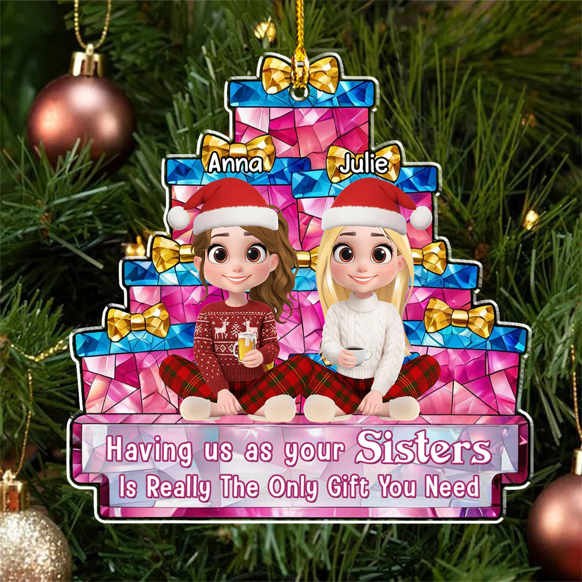 Stacked Presents Best Friends - Personalized Custom Acrylic Ornament - Image 5