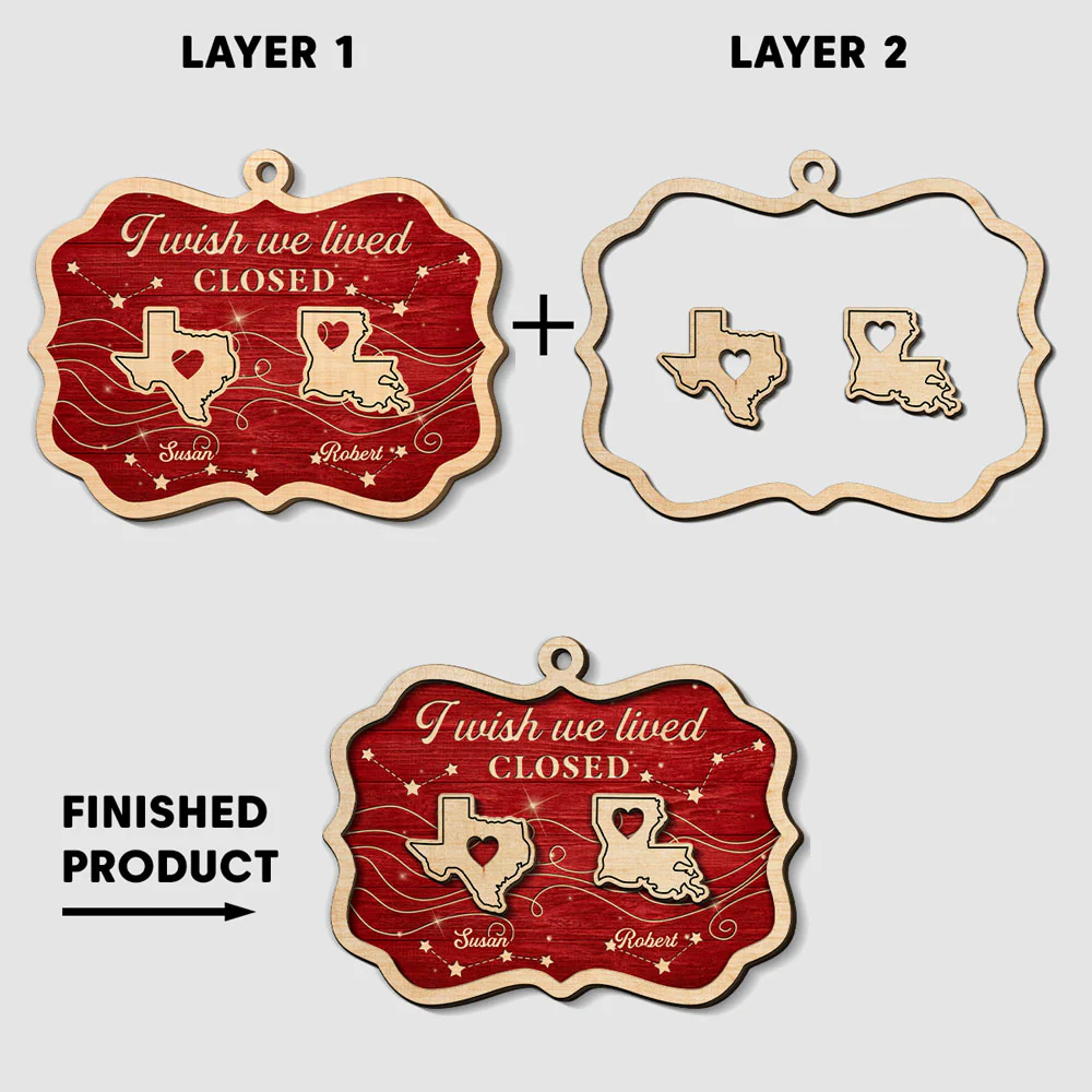 State To State Friendship - Personalized Custom 2-Layered Wood Ornament - Image 5