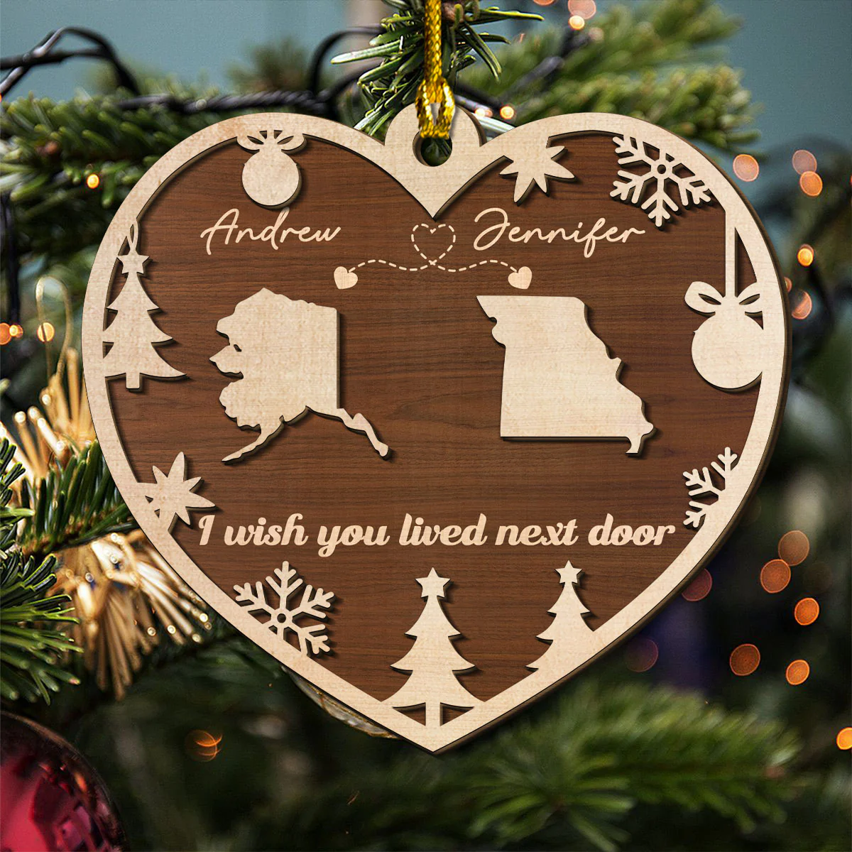 States of Friendship - Personalized Custom Freeshape 2-Layered Wood Ornament - Image 3