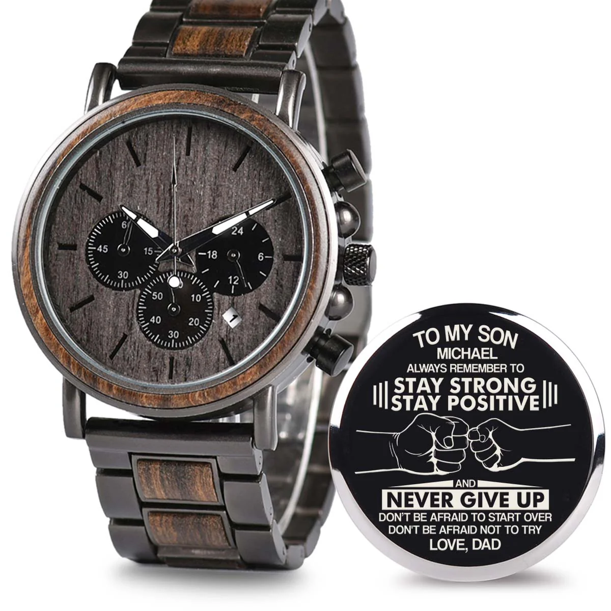 Stay Strong Stay Positive - Personalized Engraved Wooden Watches GQ026