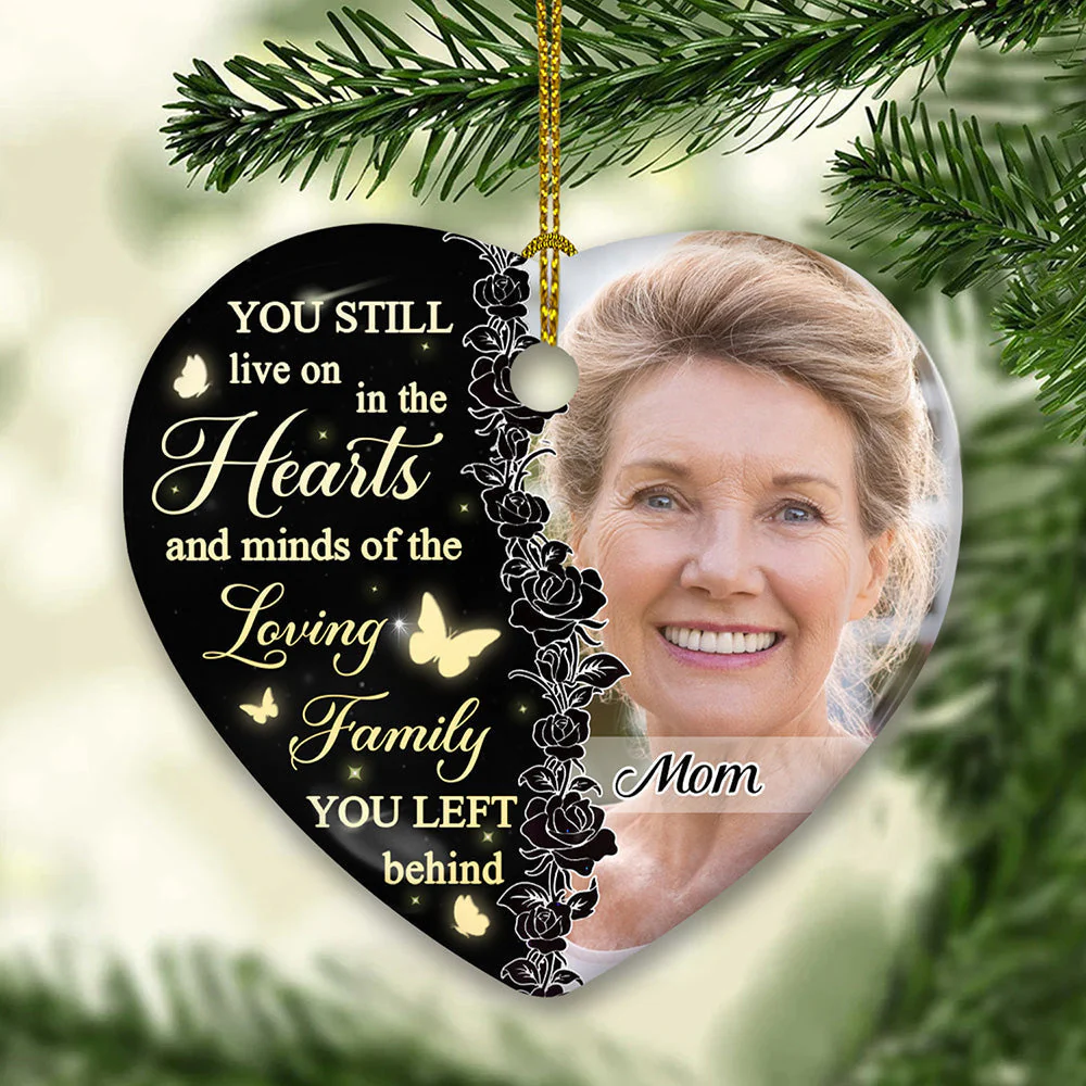 Still In Our Hearts - Personalized Custom Heart Ceramic Christmas Ornament - Image 2