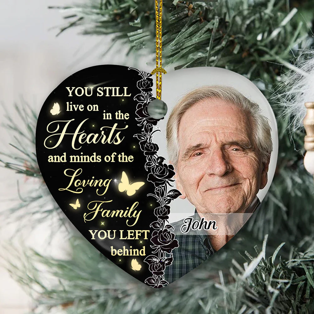 Still In Our Hearts - Personalized Custom Heart Ceramic Christmas Ornament - Image 3