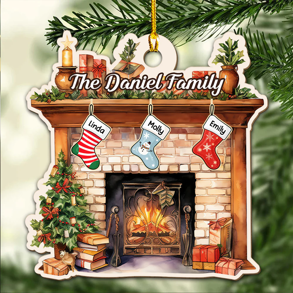 Stocking Christmas Family - Personalized Custom Wood Ornament - Image 3