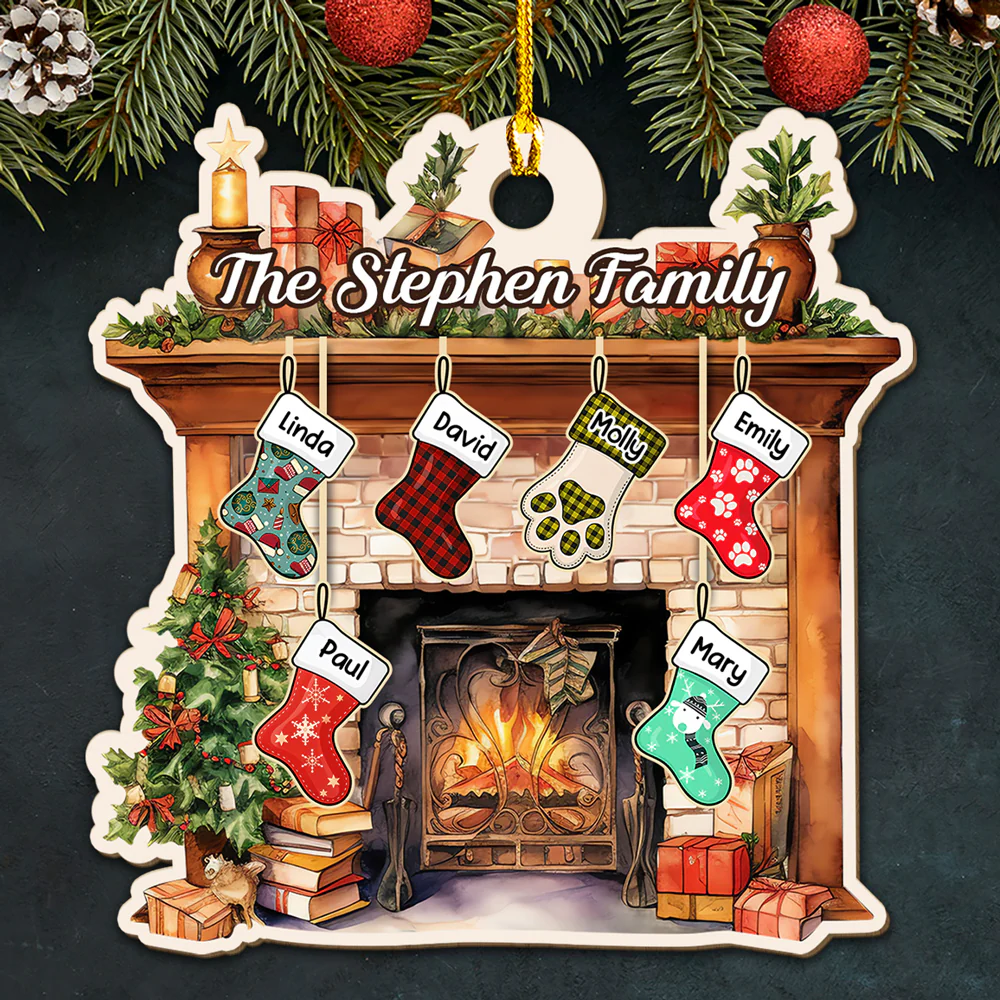 Stocking Christmas Family - Personalized Custom Wood Ornament - Image 4
