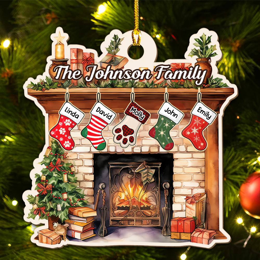Stocking Christmas Family - Personalized Custom Wood Ornament - Image 5