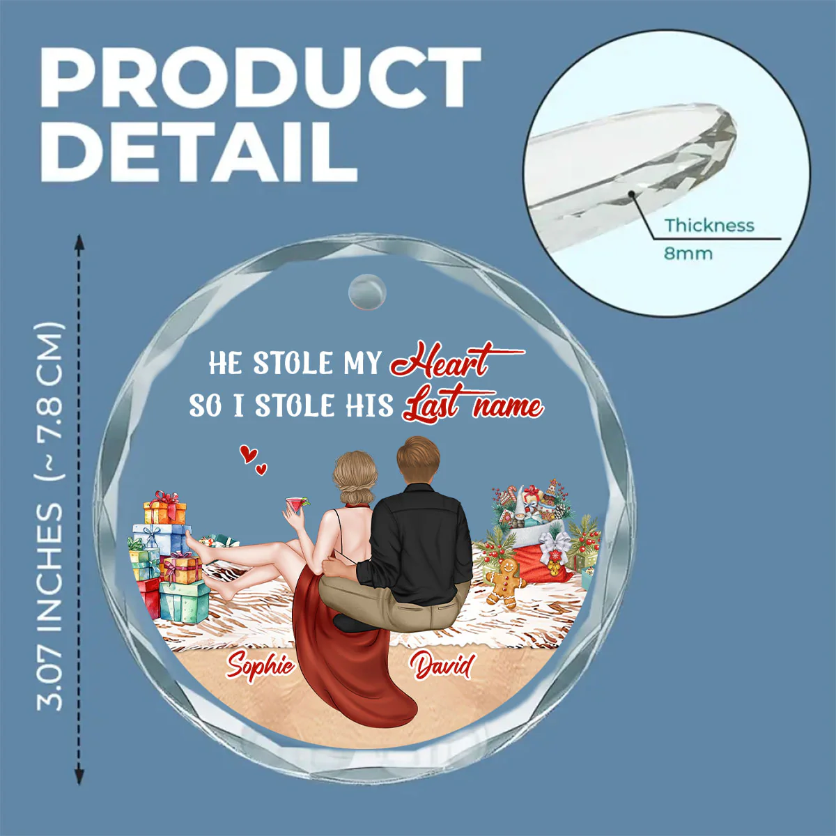 Stole My Heart - Personalized Custom Glass Ornament - Image 5