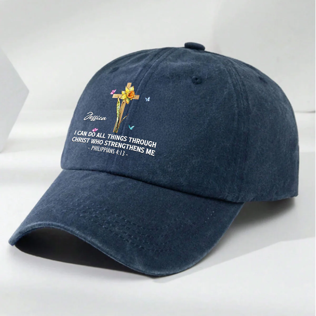 Strengthens Me - Personalized Custom Vintage Washed Denim Cap - Image 3