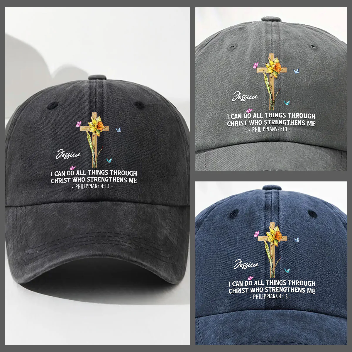 Strengthens Me - Personalized Custom Vintage Washed Denim Cap - Image 4
