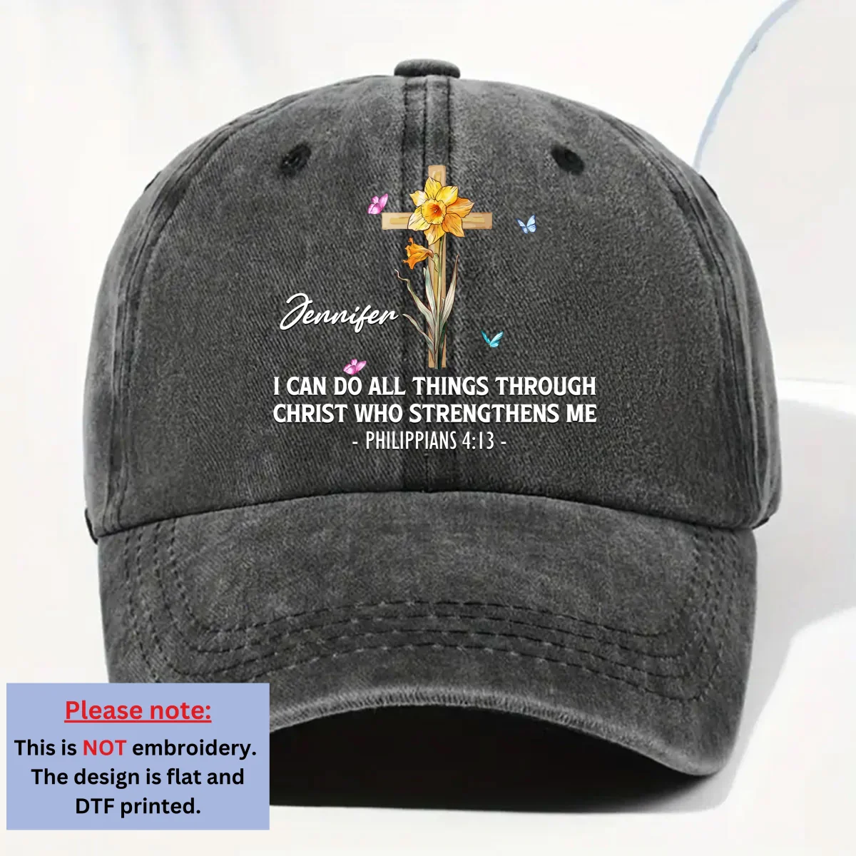 Strengthens Me - Personalized Custom Vintage Washed Denim Cap - Image 7